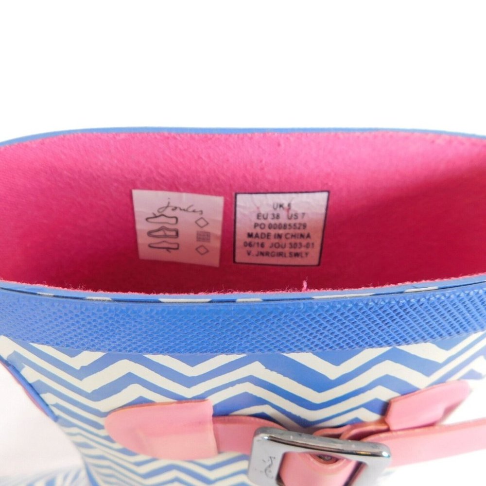 Joules Blue Stripe Pink Sole Mid Height Wellington Rain Boots Women US size 7 - Picture 5 of 12